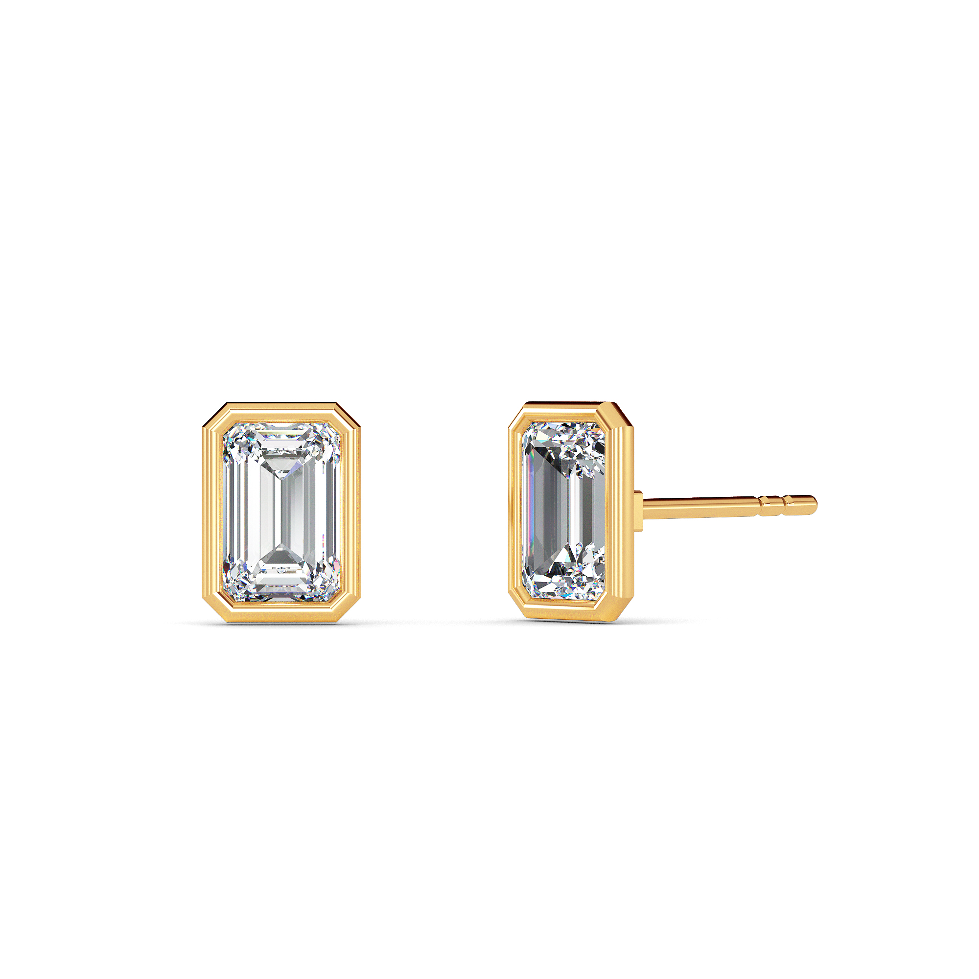 Emerald Bezel Diamond Studs - PLEASURE DIAMONDS L.L.C. 1