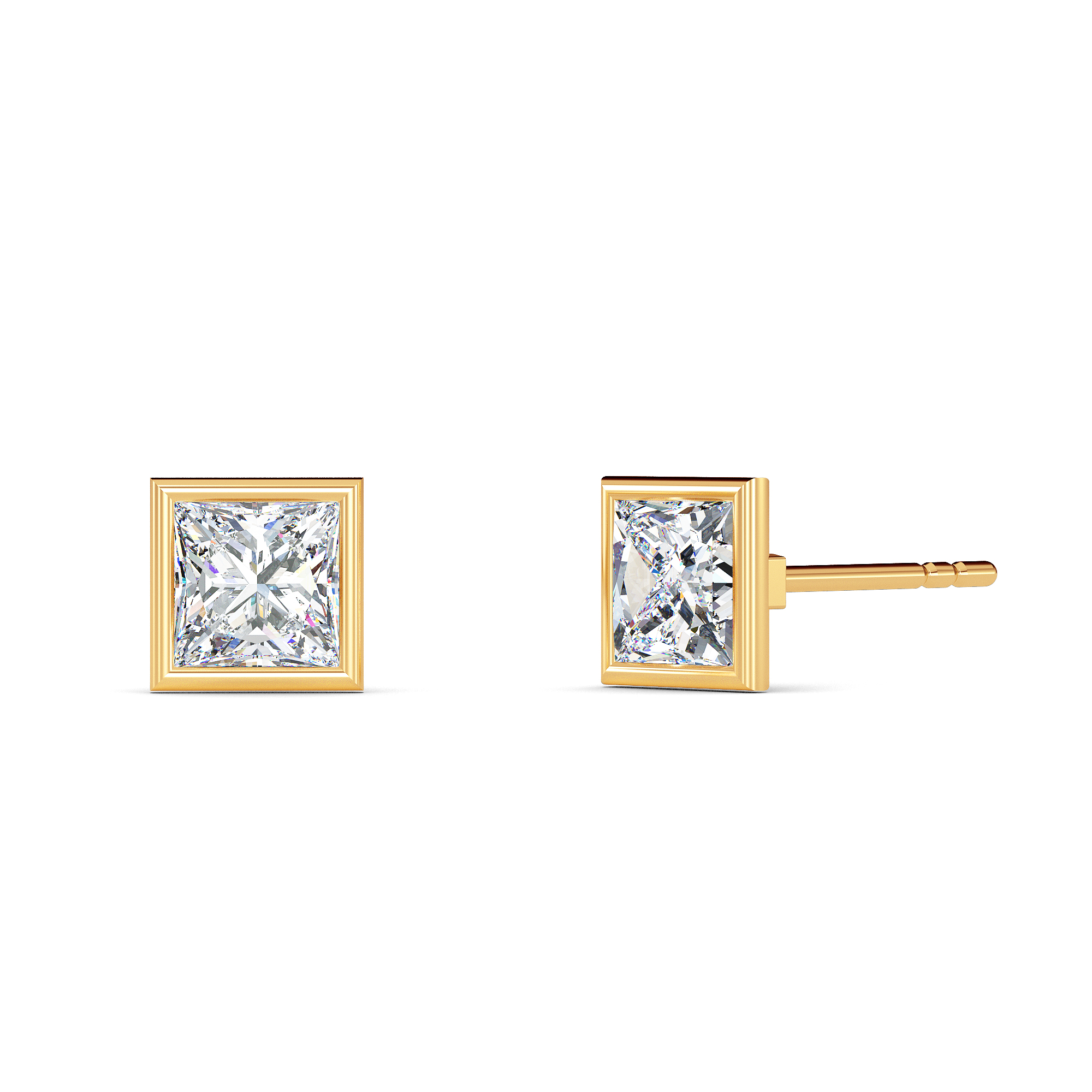 Princess Bezel Diamond Studs - PLEASURE DIAMONDS L.L.C. 1