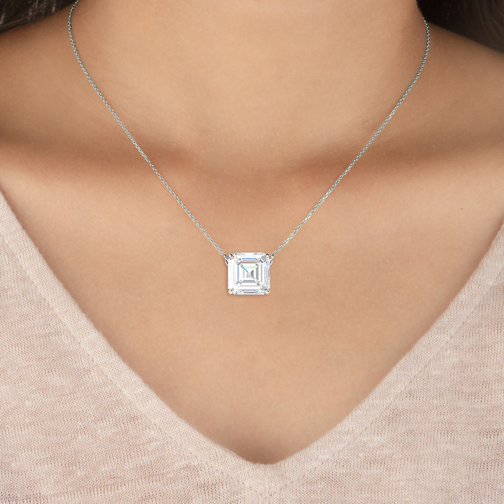 Asscher Solitaire Diamond Necklace - PLEASURE DIAMONDS L.L.C. 4