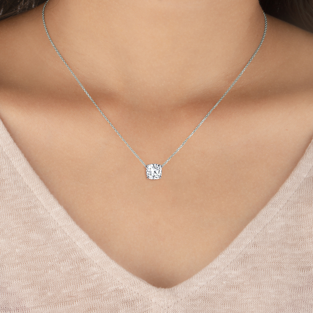 Cushion Solitaire Diamond Necklace - PLEASURE DIAMONDS L.L.C. 4