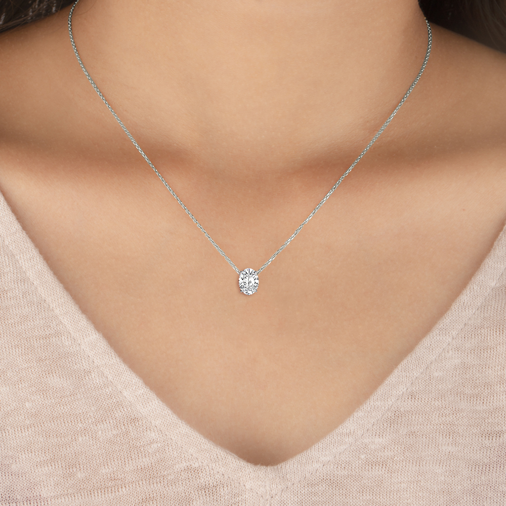 Oval Solitaire Diamond Necklace - PLEASURE DIAMONDS L.L.C. 4
